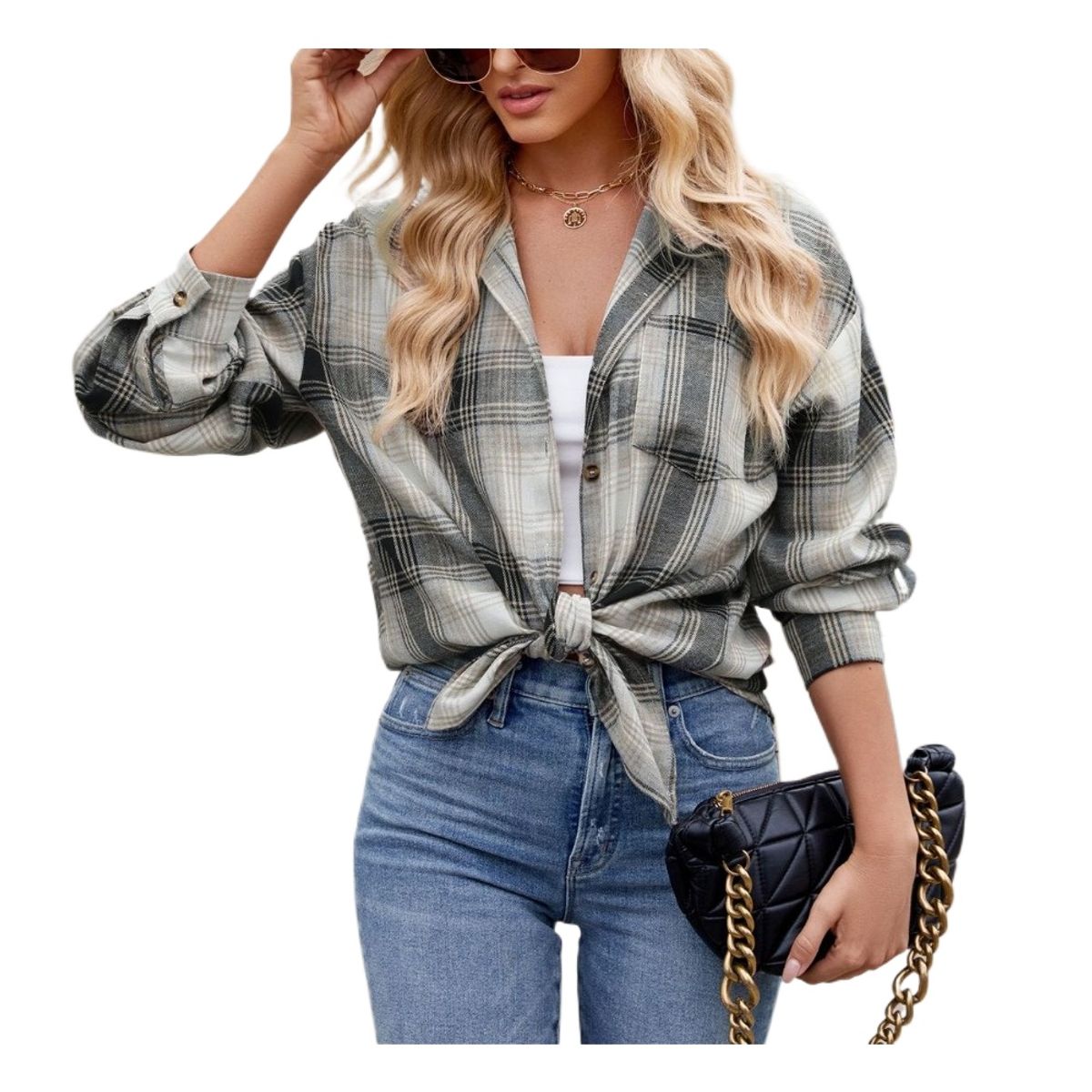 GIOIO - Camisa Cuadros Holgada Urbano Casual Figura Esbelta​