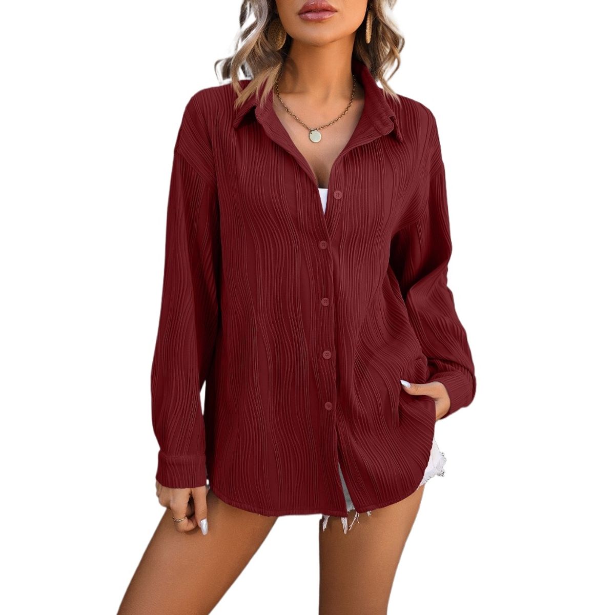GIOIO - Camisa Ondas Holgada Urbana Figura Esbelta​