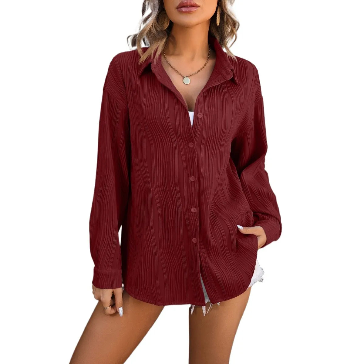 GIOIO - Camisa Ondas Holgada Urbana Figura Esbelta​
