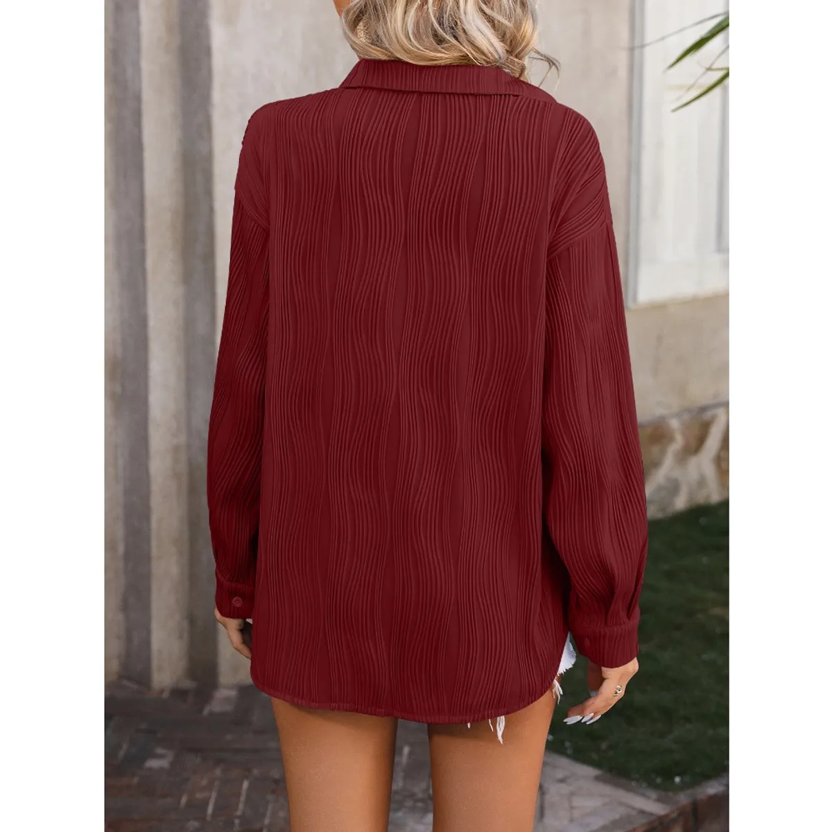 GIOIO - Camisa Ondas Holgada Urbana Figura Esbelta​