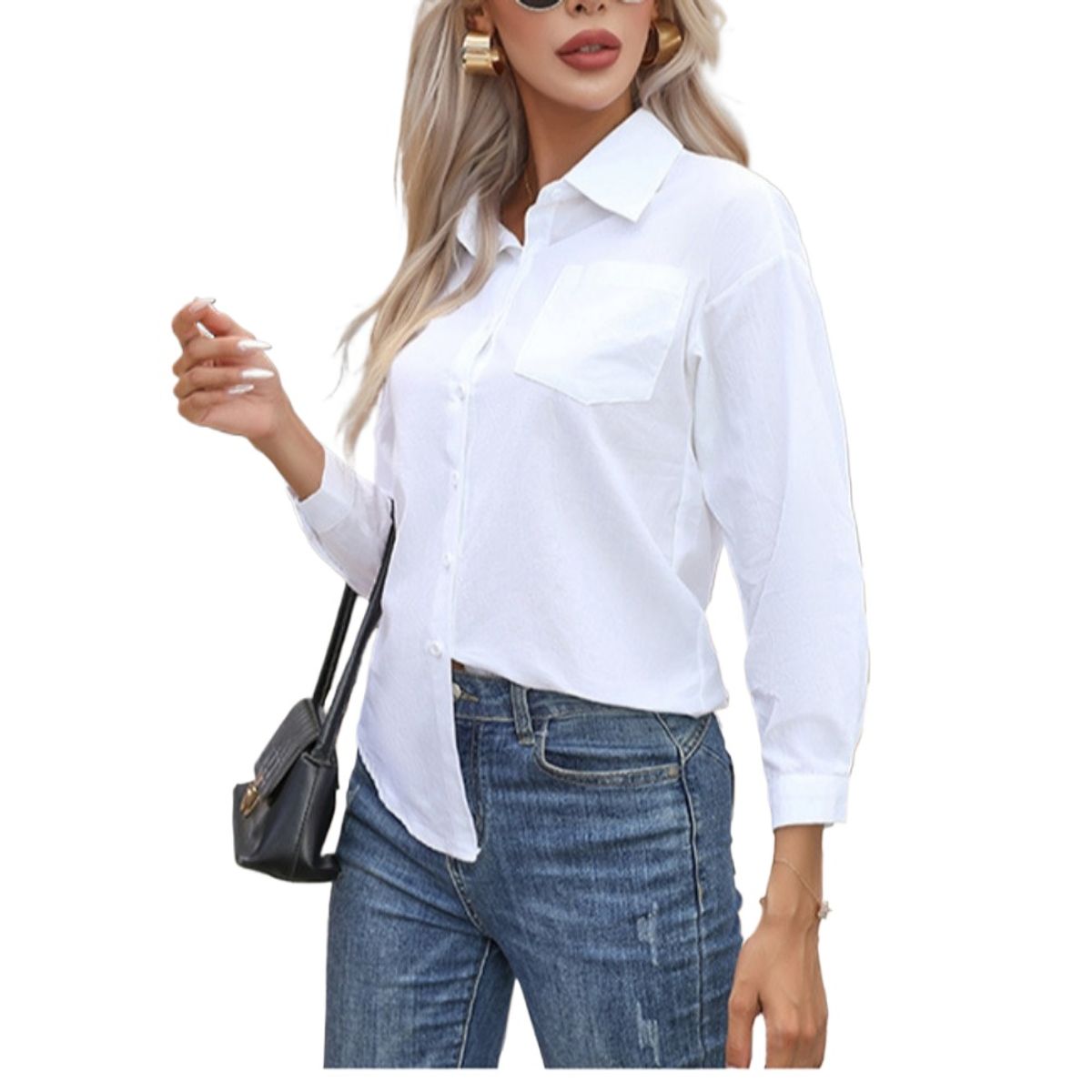 GIOIO - Camisa Algodón 100% Liso Holgada Manga Larga Casual​