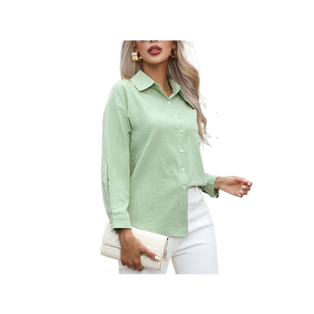 GIOIO - Camisa Algodón 100% Liso Holgada Manga Larga Casual​