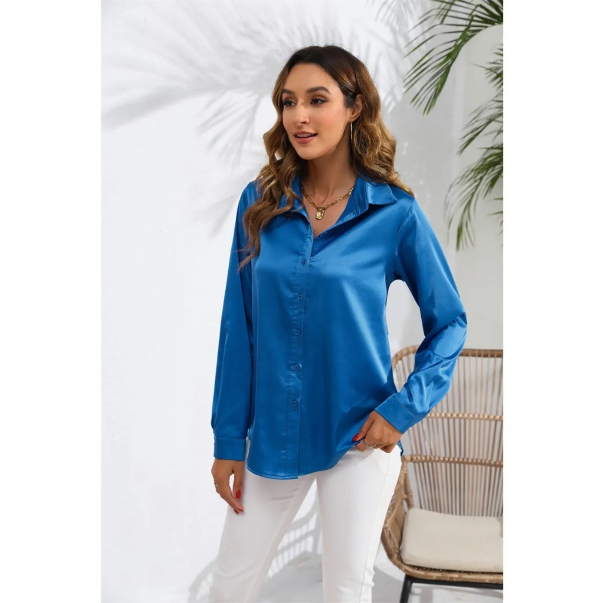 GIOIO - Camisa Satín Liso Manga Larga Premium​