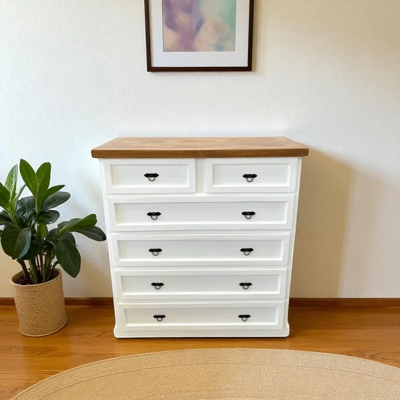 GENERICO - Cómoda de madera con 6 cajones 100x40x100 color Blanco cubierta Café