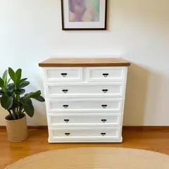 GENERICO - Cómoda de madera con 6 cajones 100x40x100 color Blanco cubierta Café