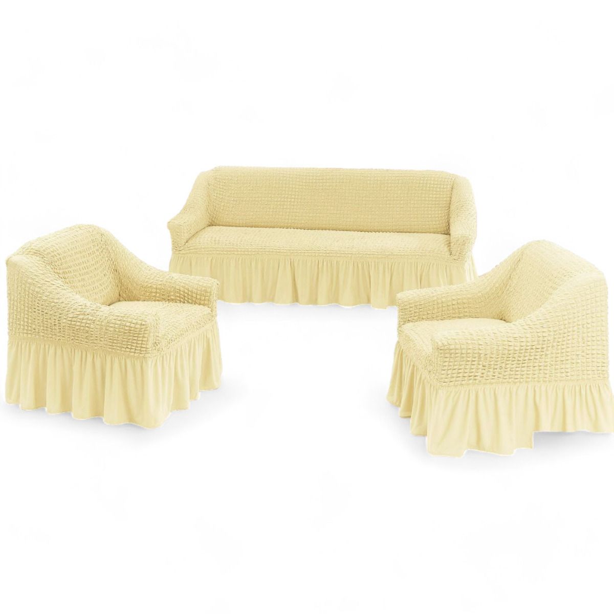 GENERICO - Juego Fundas Sillon Turca Sofa Living 1+1+3 Elasticada Crema