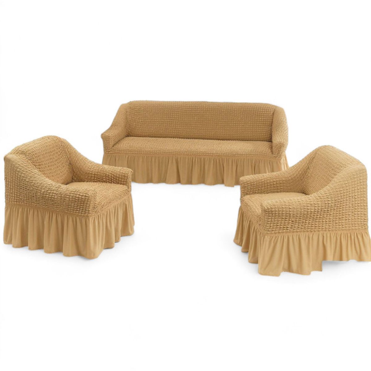 GENERICO - Juego Fundas Sillon Turca Sofa Living 1+1+3 Elasticada Café Claro