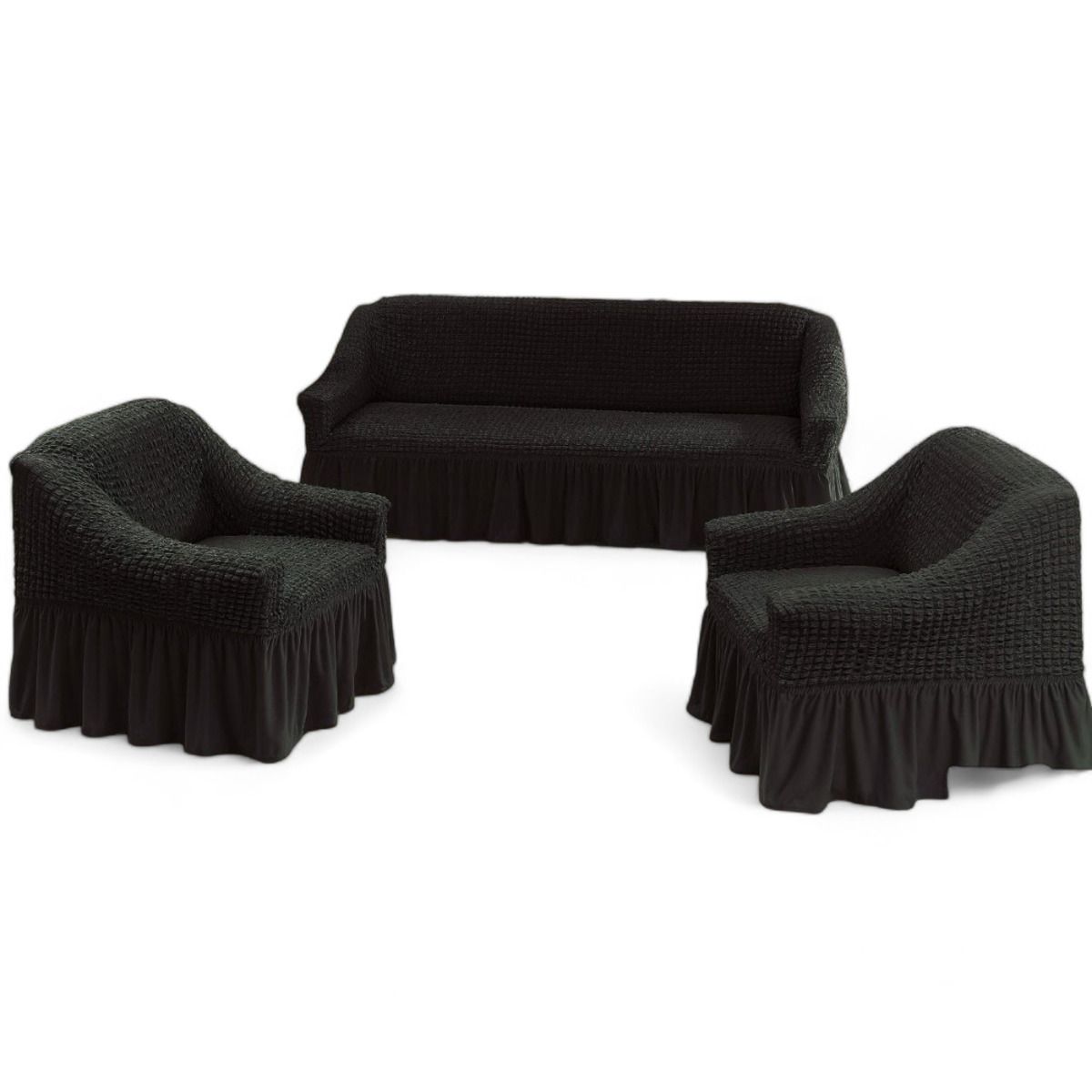 GENERICO - Juego Fundas Sillon Turca Sofa Living 1+1+3 Elasticada Negro