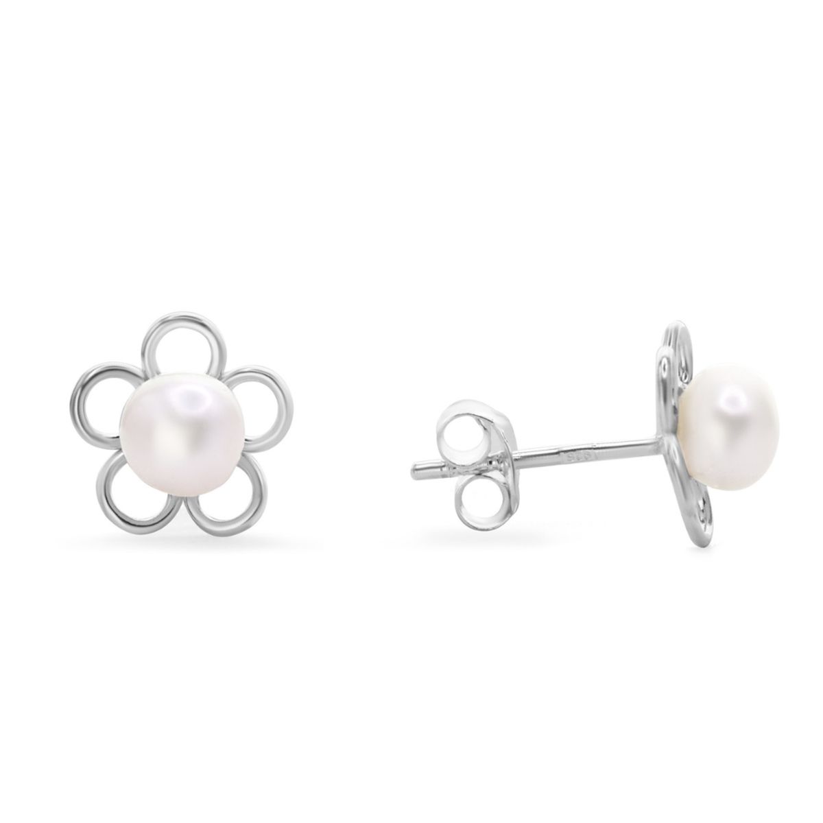 GENERICO - Aros de Plata 925 Figuras de Flor Pequeña con Perla