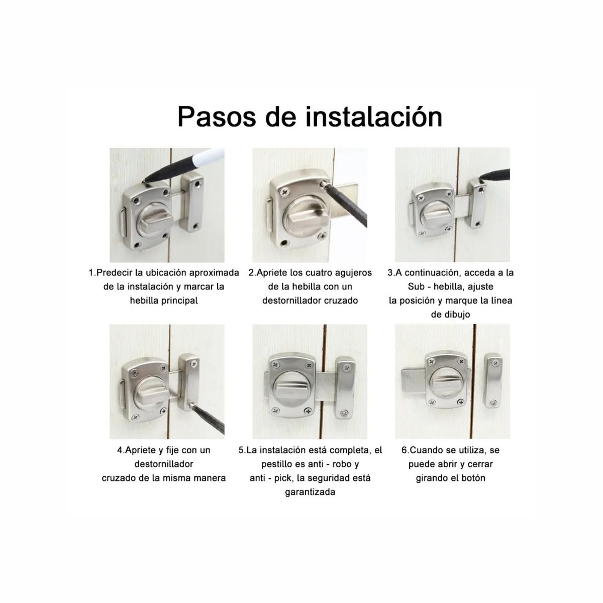 GENERICO - Cerrojo/Pestillo de Seguridad - Puerta de Baño - Pack de 2 Unidades