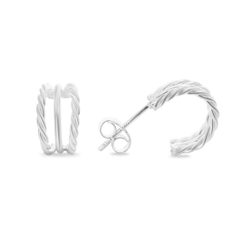 GENERICO - Aros de Plata 925 Argolla Triple Texturada y Lisa