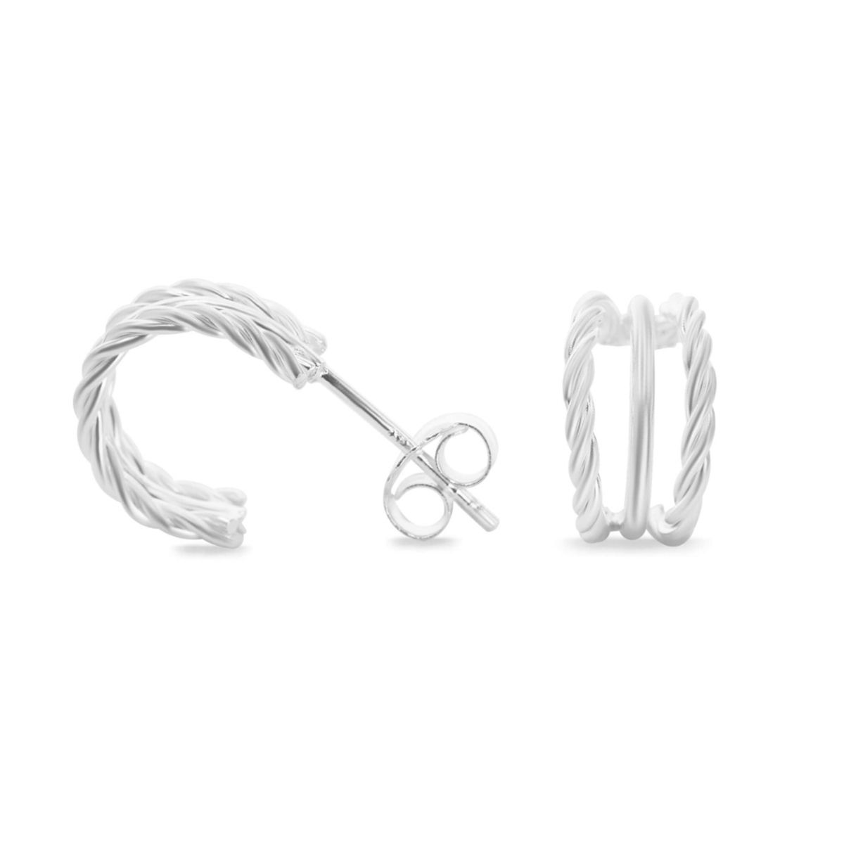 GENERICO - Aros de Plata 925 Argolla Triple Texturada y Lisa