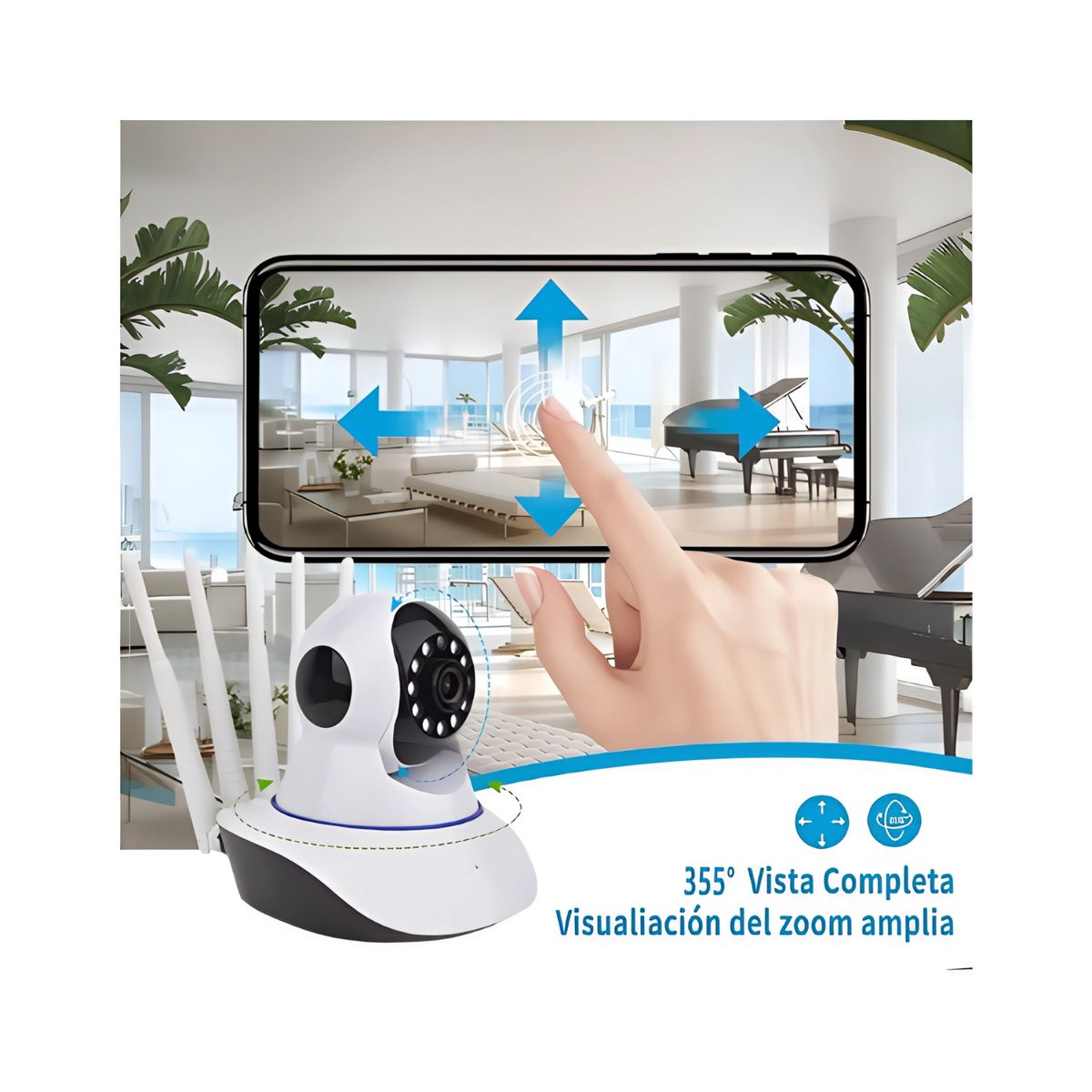 MOVI - CAMARA SEGURIDAD IP WIFI HD MOTORIZADA VISION NOCTURNA 360º 5 antenas