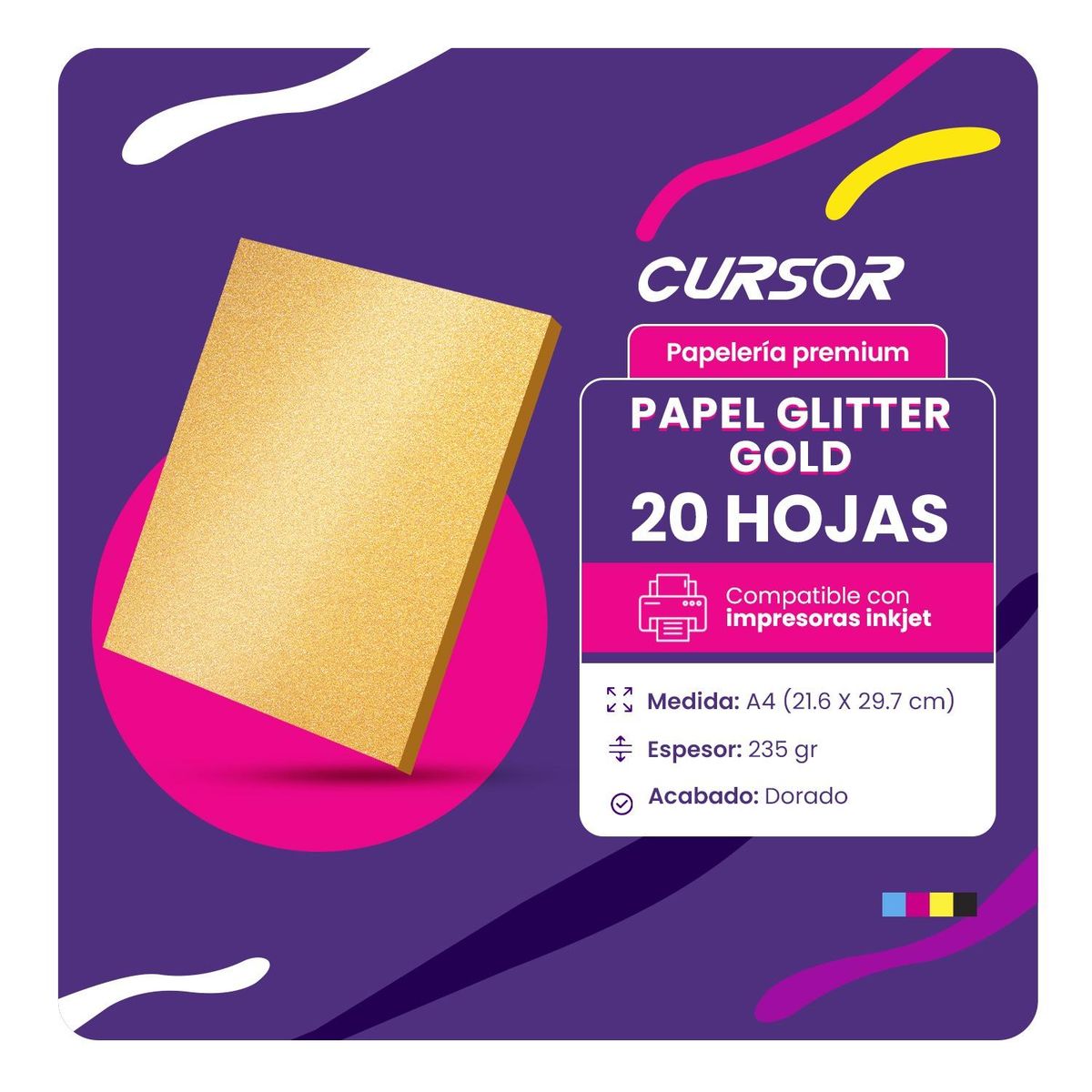 CURSOR - Papel Fotográfico Glitter Glossy Dorado 20hjs A4