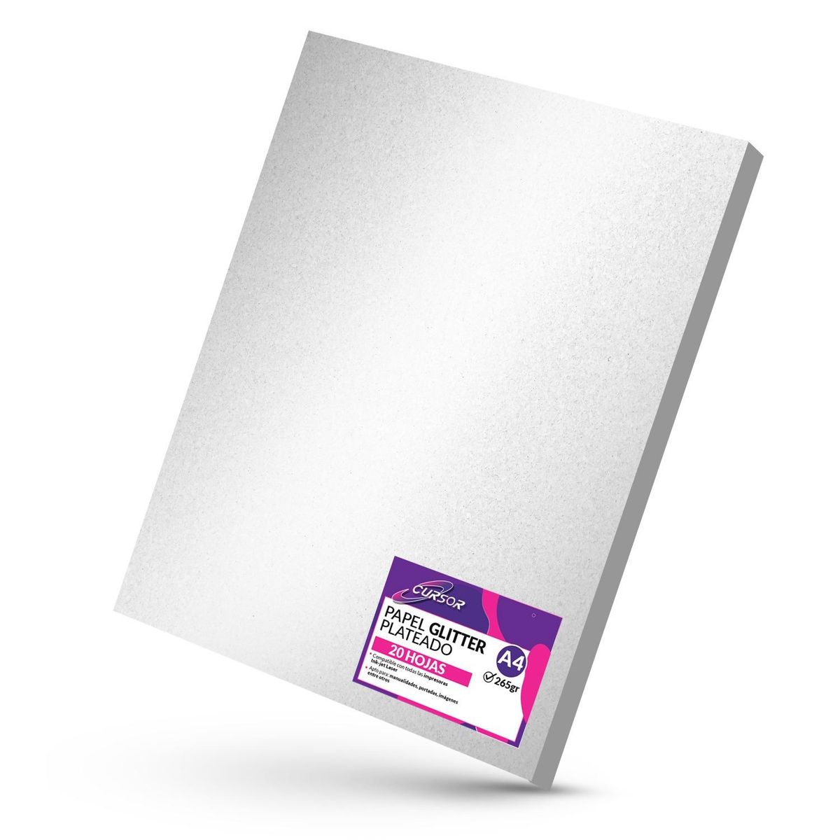 CURSOR - Papel Fotográfico Glitter Glossy Plateado 20hjs A4