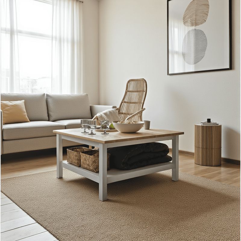 GENERICO - Mesa de Centro Brisa Nórdica 70x90x45 color Blanco cubierta Natural