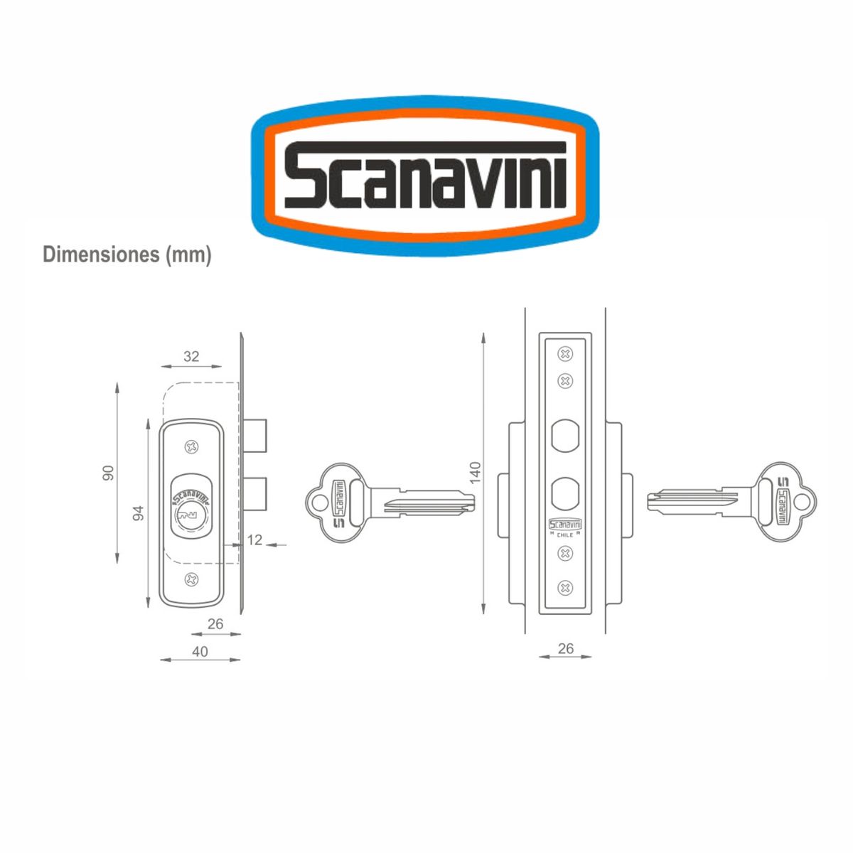 SCANAVINI - Cerradura / Chapa de embutir Scanavini 1270 – Puerta perfil metálico