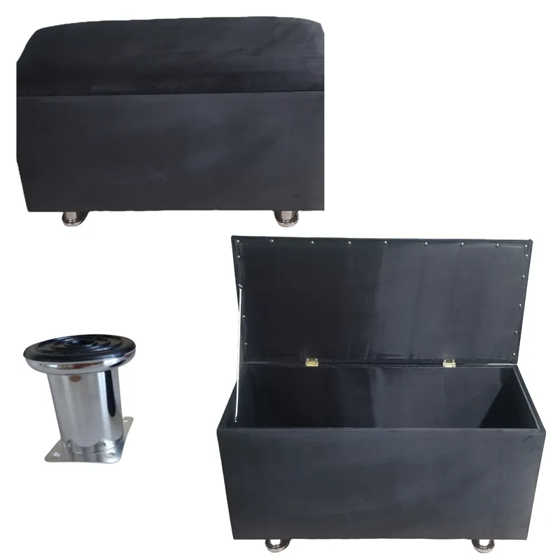 GENERICO - Banqueta baúl felpa negro con almacenamiento moderno.