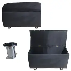 GENERICO - Banqueta baúl felpa negro con almacenamiento moderno