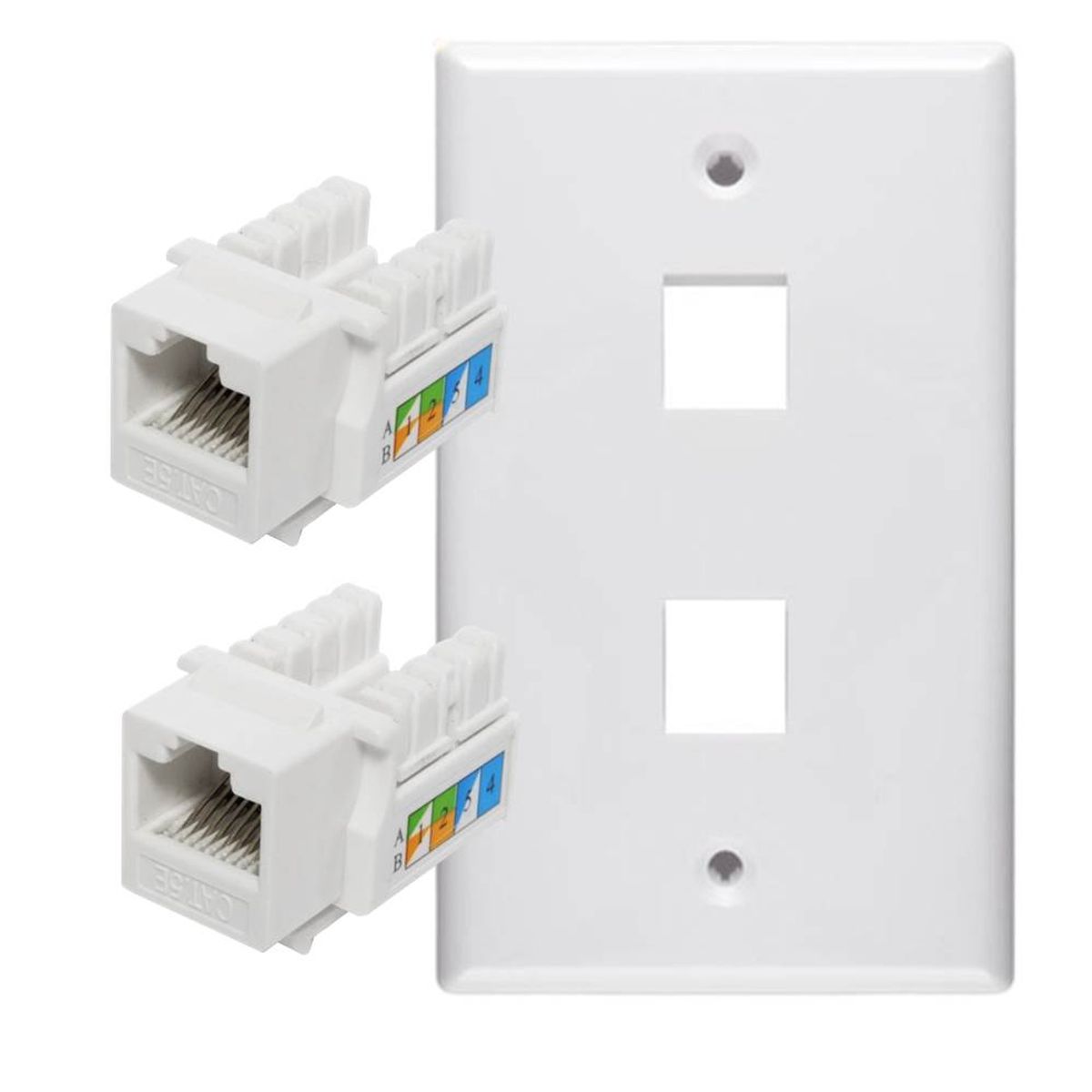 ULINK - 2 Modulos Rj45 Cat5e De Red Jack Keyston Con Tapa Muro Doble
