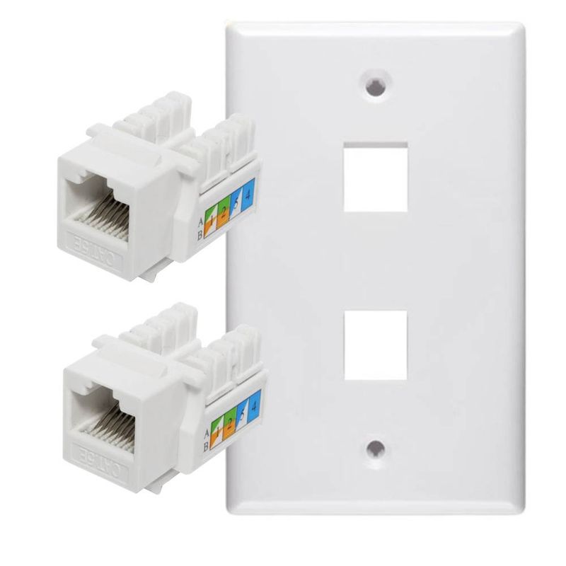 ULINK - 2 Modulos Rj45 Cat5e De Red Jack Keyston Con Tapa Muro Doble