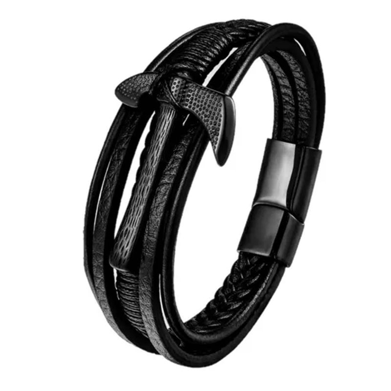 GENERICO - Pulsera De Cuero 100 Hombre Caballero Hacha Vikinga Royal Madriz