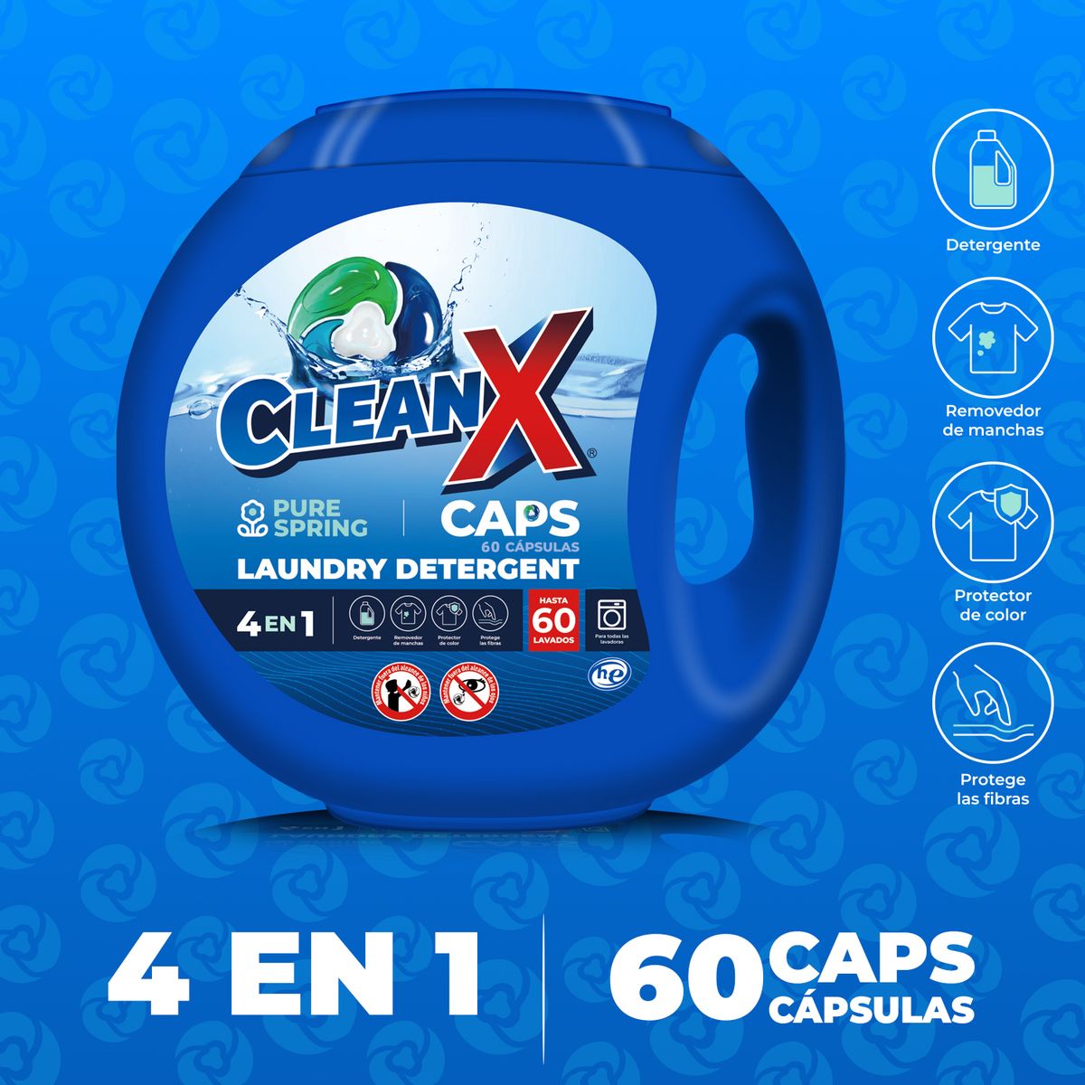 CLEANX - Detergente En Capsulas Cleanx 4 En 1, 60 Caps