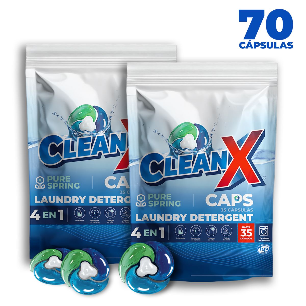 CLEANX - Detergente En Capsulas Cleanx 4 En 1, 70 Caps