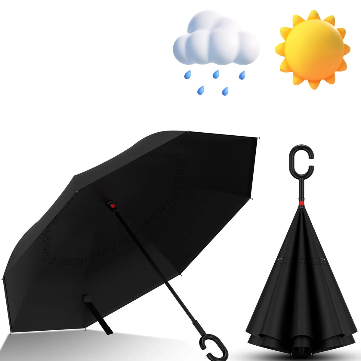 AIZO - 8 Huesos Pluvia Grandes Paraguas Rayos Uv ,paragua Lluvia negro