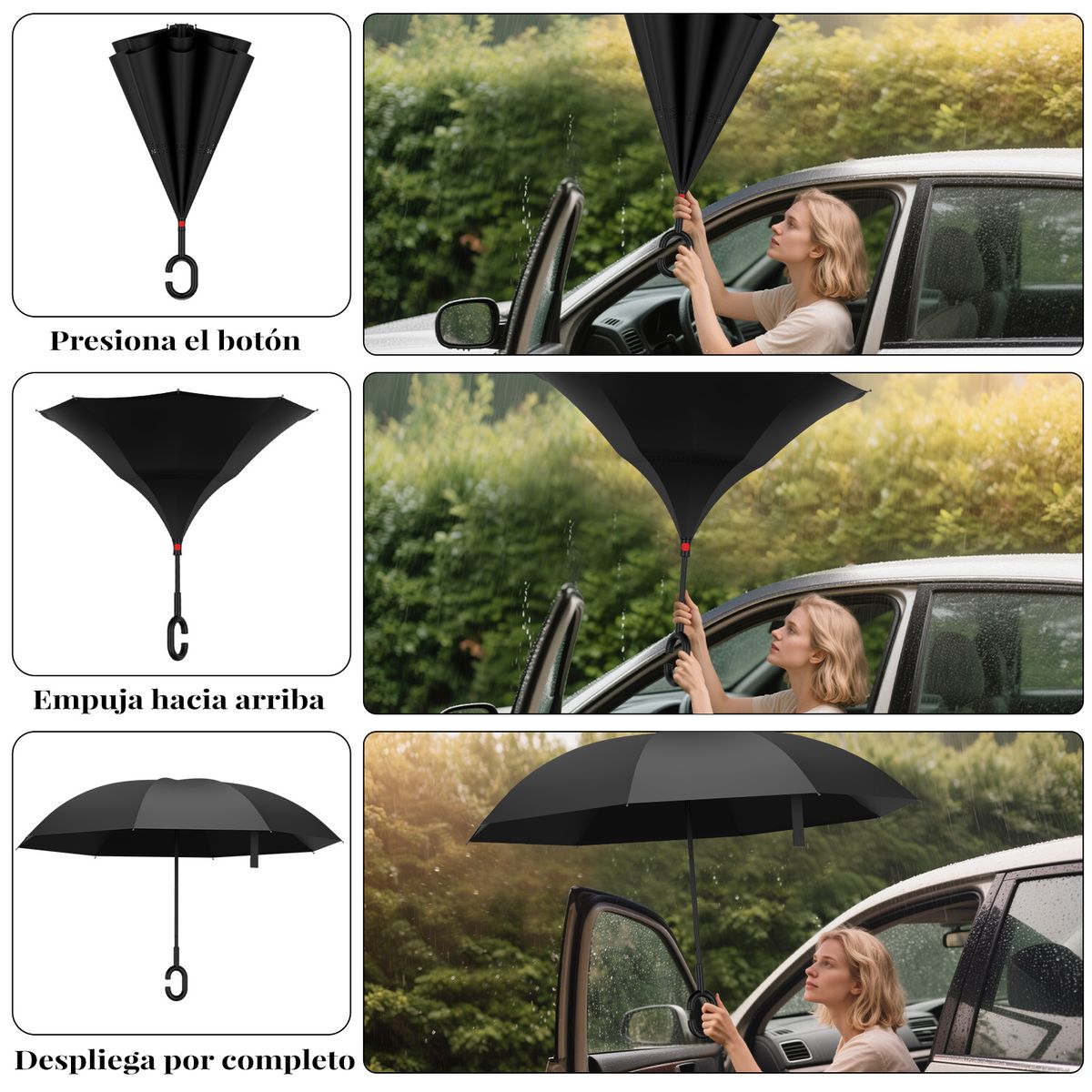 AIZO - 8 Huesos Pluvia Grandes Paraguas Rayos Uv ,paragua Lluvia negro