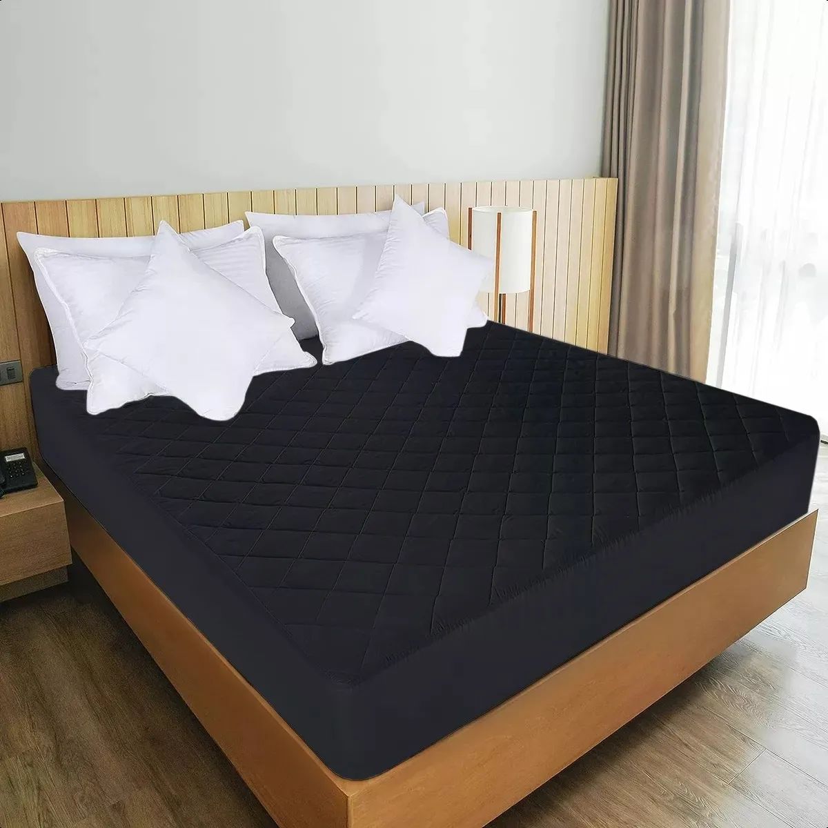 SUPERCENTER - Cubrecolchón Impermeable 2 Plazas + Funda De Almohada Negro