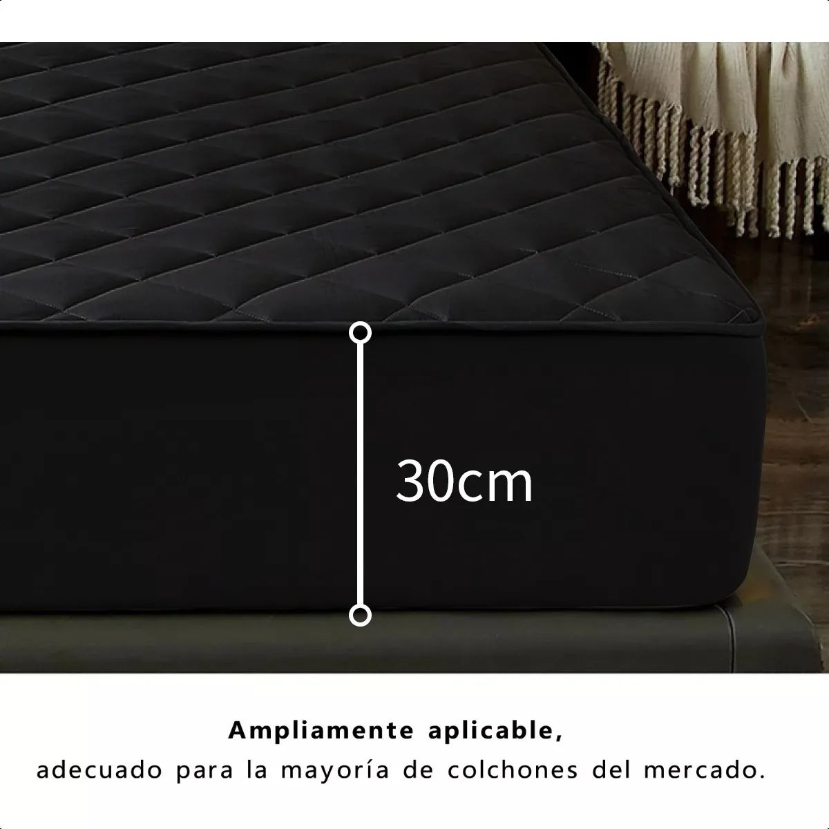 SUPERCENTER - Cubrecolchón Impermeable 2 Plazas + Funda De Almohada Negro