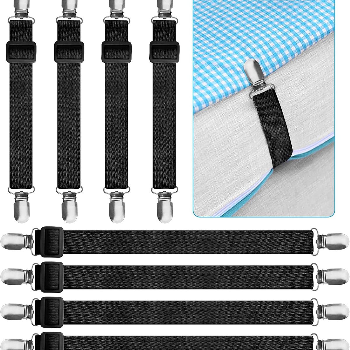 KUANGYE - Sujetadores De Sábana De Cama Correa Ajustable 8 Unidades