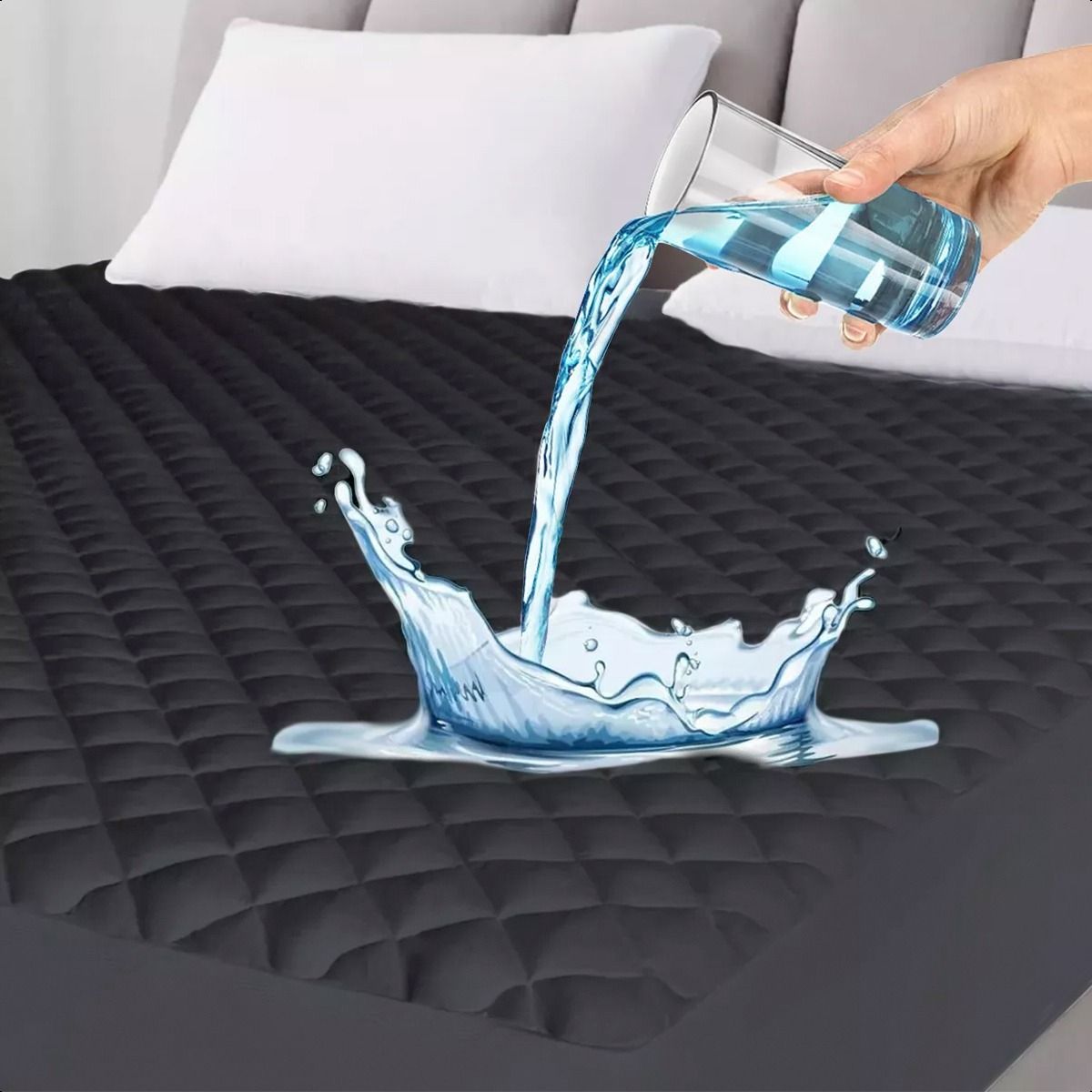 SUPERCENTER - Cubrecolchón Impermeable Protector Premium Quilt 1.5 Plazas Negro