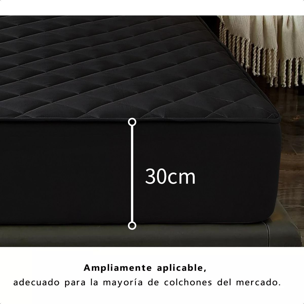 SUPERCENTER - Cubrecolchón Impermeable Protector Premium Quilt 1.5 Plazas Negro