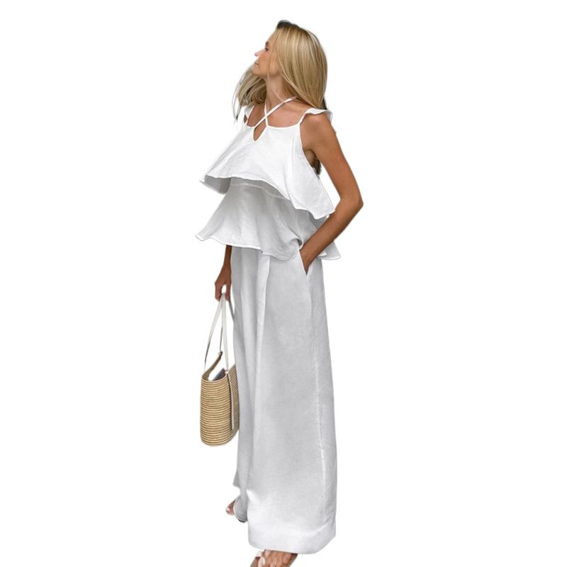 TIOZONEY - Vestido Holgado Con Cuello En V Liso De Manga Corta De Algod - Blanco