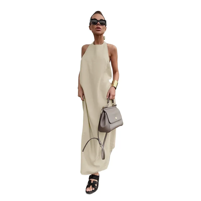 TIOZONEY - Vestido Holgado Con Cuello En V Liso De Manga Corta De Algod - Blanco