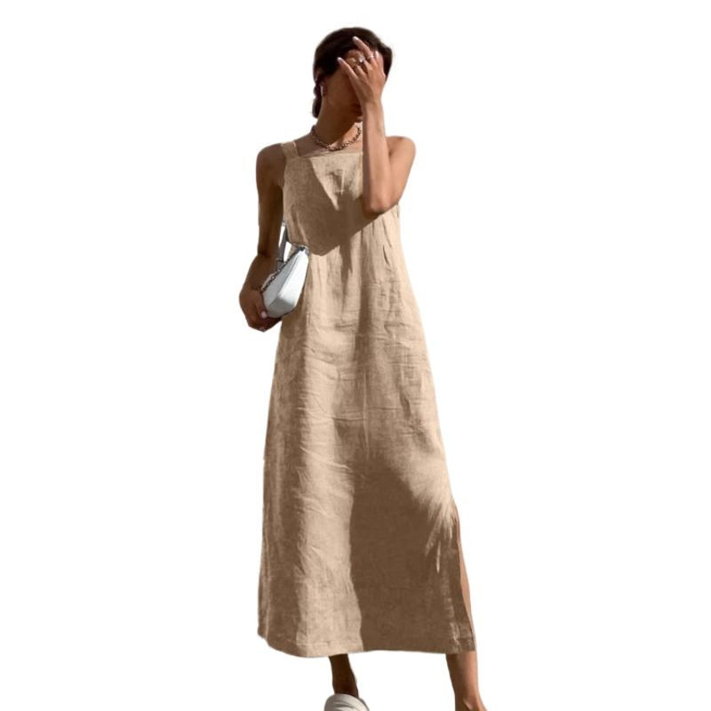 TIOZONEY - Vestido Holgado Con Cuello En V Liso De Manga Corta De Algod - Blanco