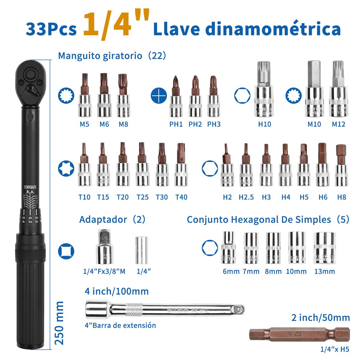 AIZO - Llave De Torque Profesional 14 2-24nm 33piezas