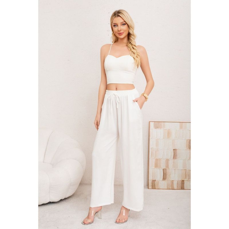 MPROPIA - Pantalon Palazzo Algodon Mujer Tipo Lino Bota Ancha 3002