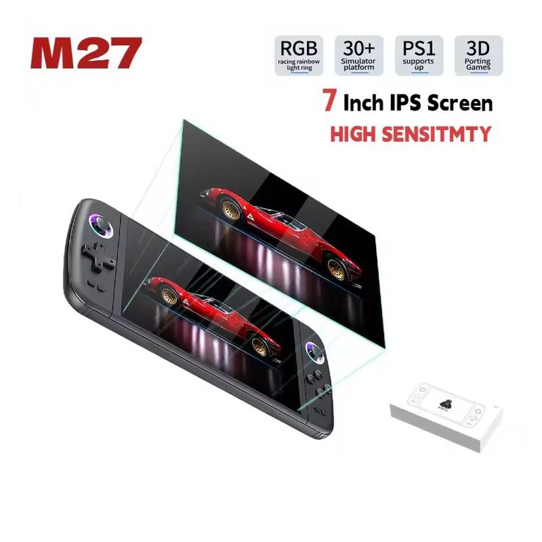 CORRERREY Consola de juegos portátil M27 pantalla IPS de 7 pulgadas Linux/EMELEC