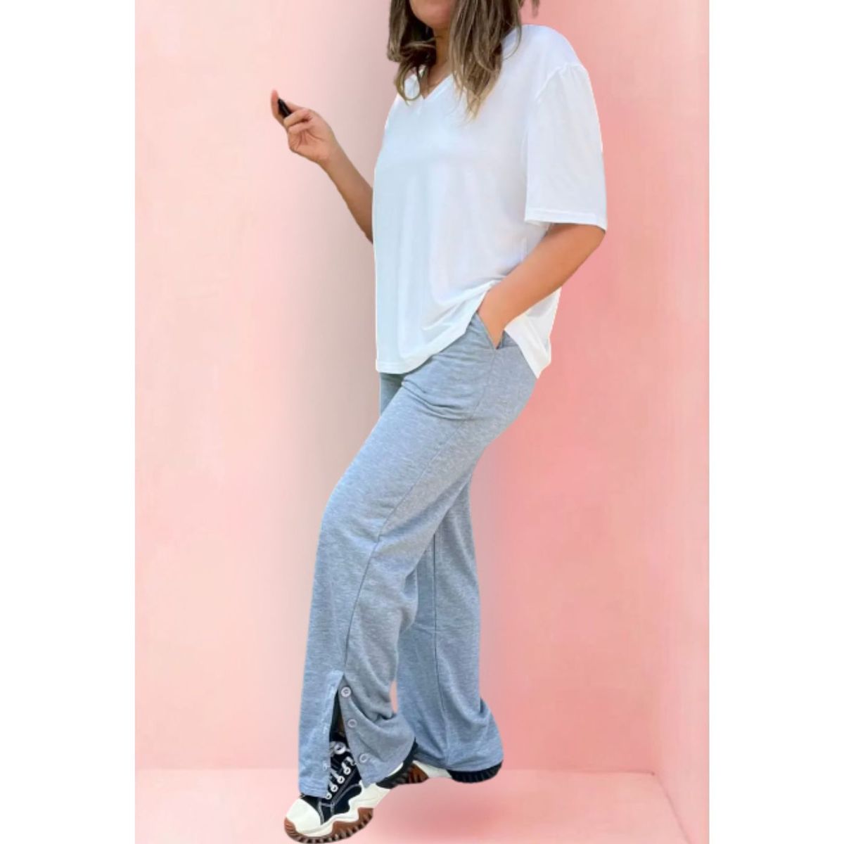 LIKE SHOP - Pantalón Buzo Mujer Algodón Verano Recto Pierna Ancha 7531