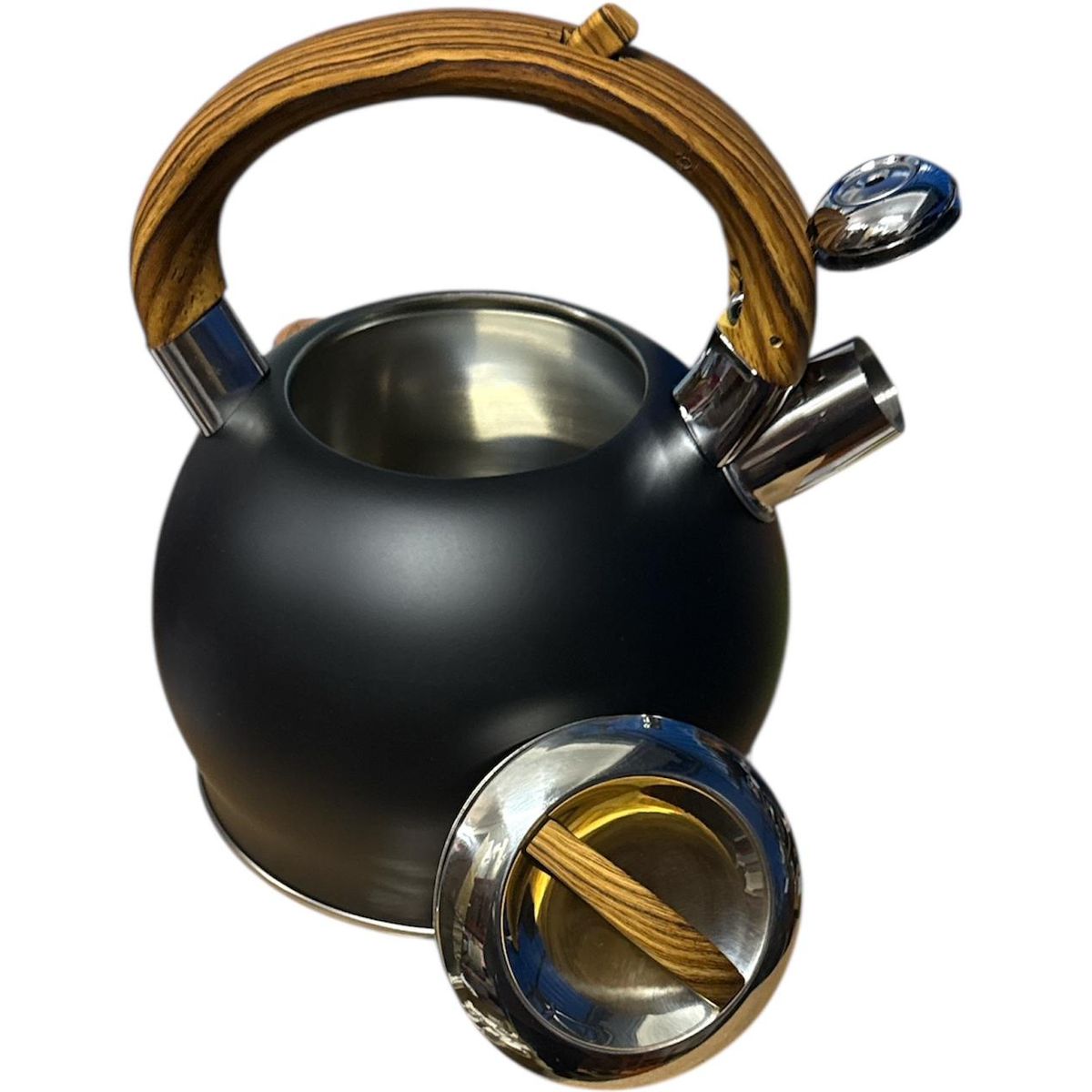 GENERICO - Tetera Con Silbato Acero Inoxidable 2,5 Litros Mango De Madera