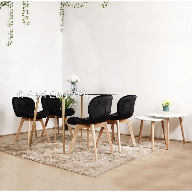 CORI CORI - Juego de Comedor Vidrio 120x 80 cm + 4 Mariposa Velvet Negro