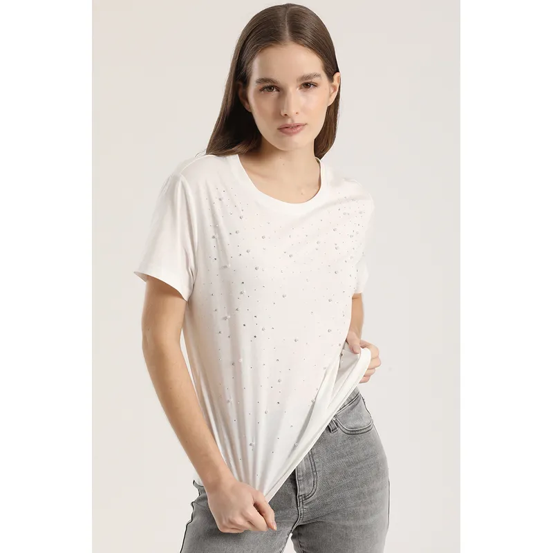 LIOLA - Polera strass y perla liola mujer crudo