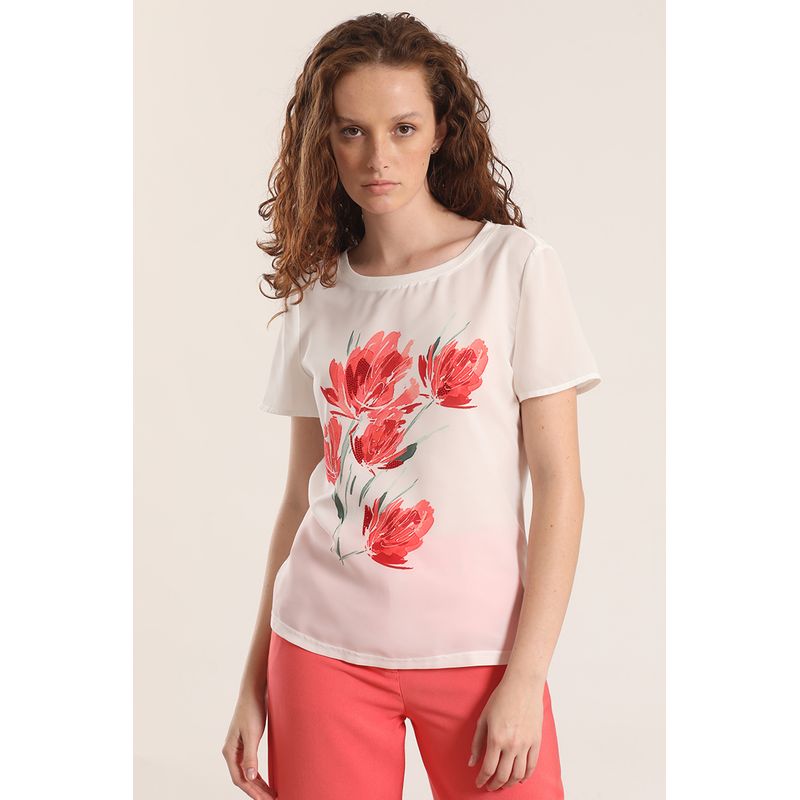 LIOLA - Polera satín estampado flor liola mujer crudo