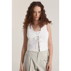 LIOLA - Chaleco lino mujer crudo