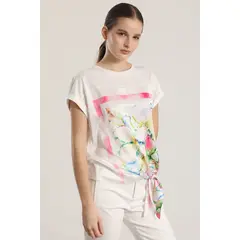 LIOLA - Polera satin estampada con amarra mujer crudo