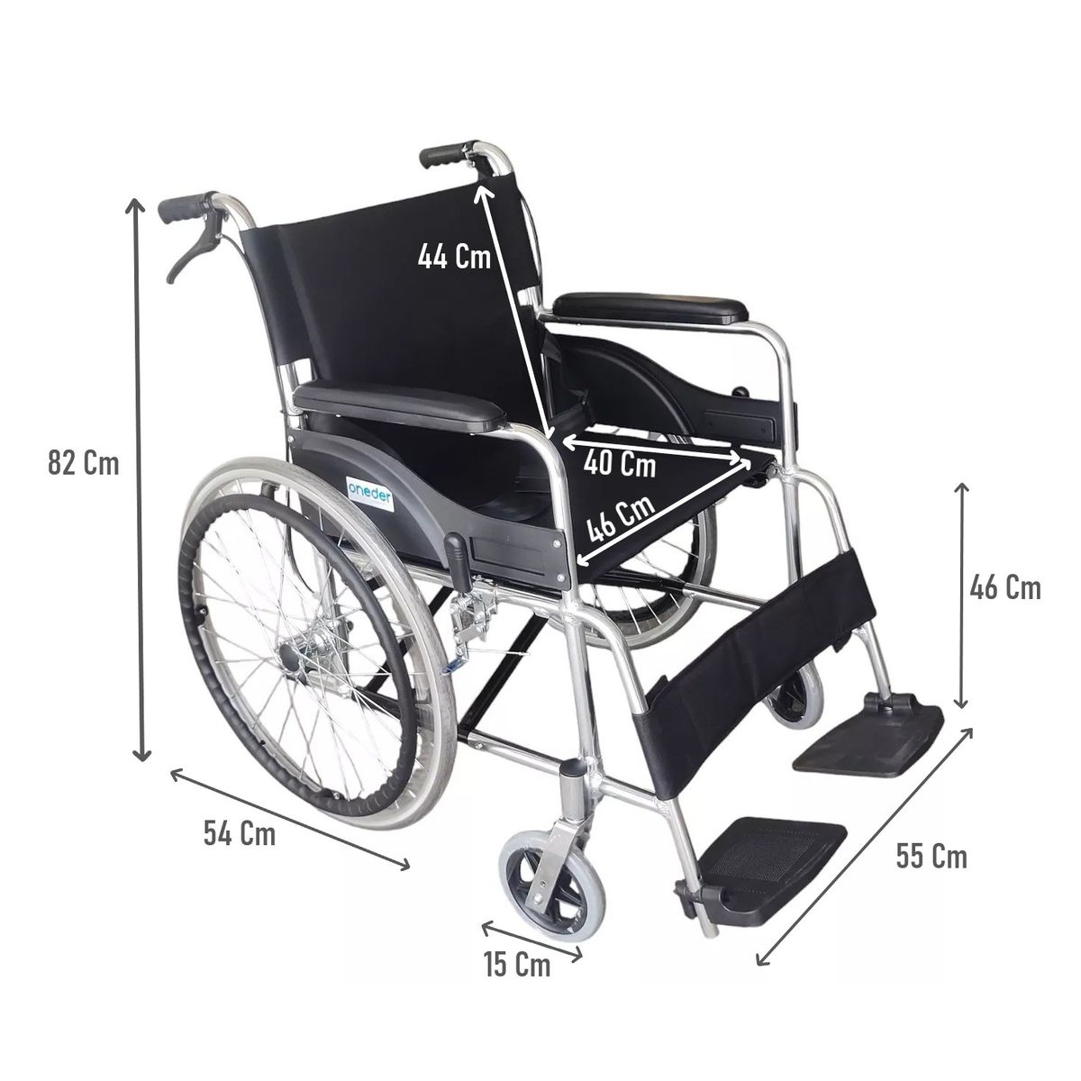 ONEDER - Silla De Ruedas Plegable Con Doble Freno Aluminio Liviana Oneder
