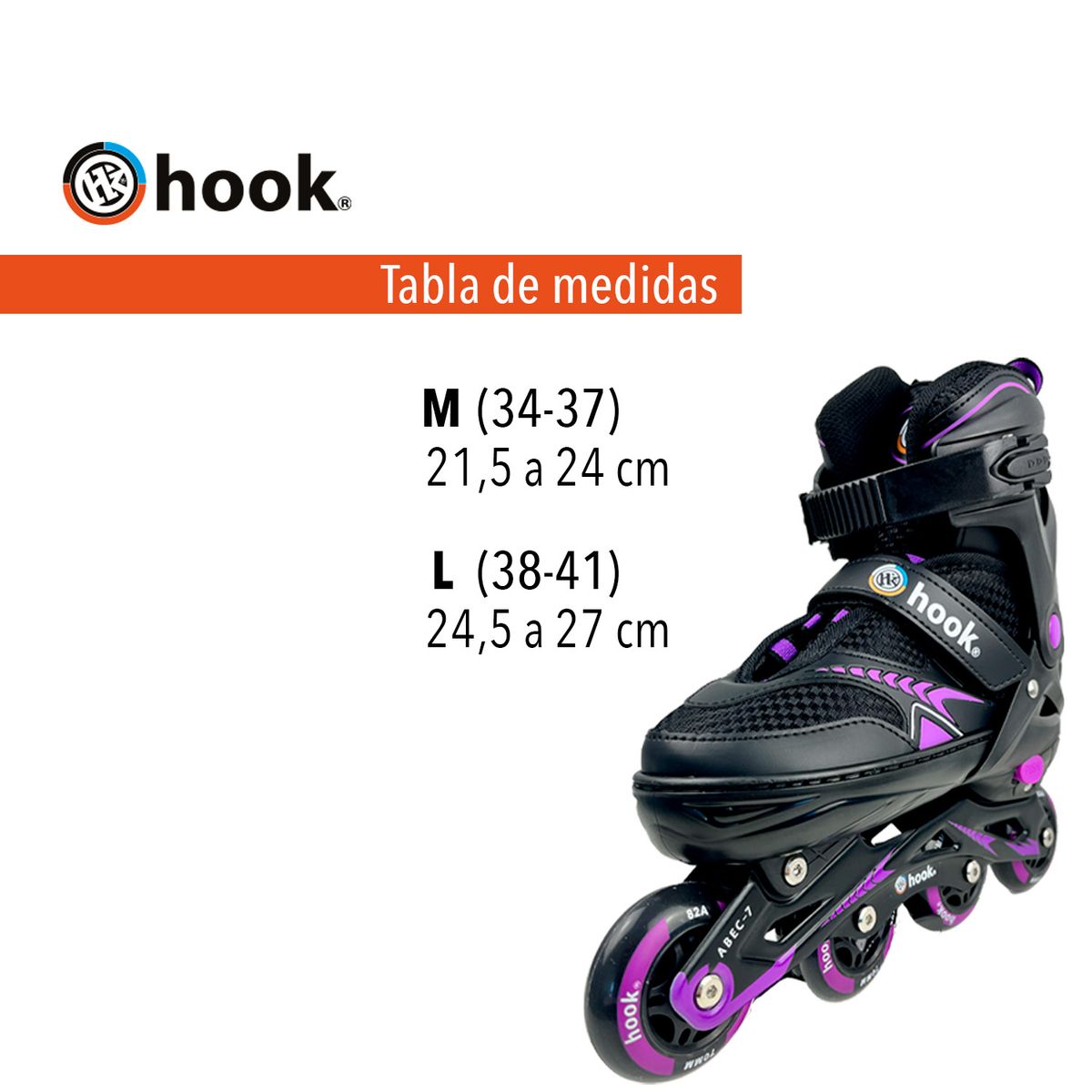 HOOK - Patines en Linea Extensibles Hook Fitness Morado L (38-41)